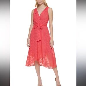 Tommy Hilfiger Midi Coral Faux Wrap Dress Size 8